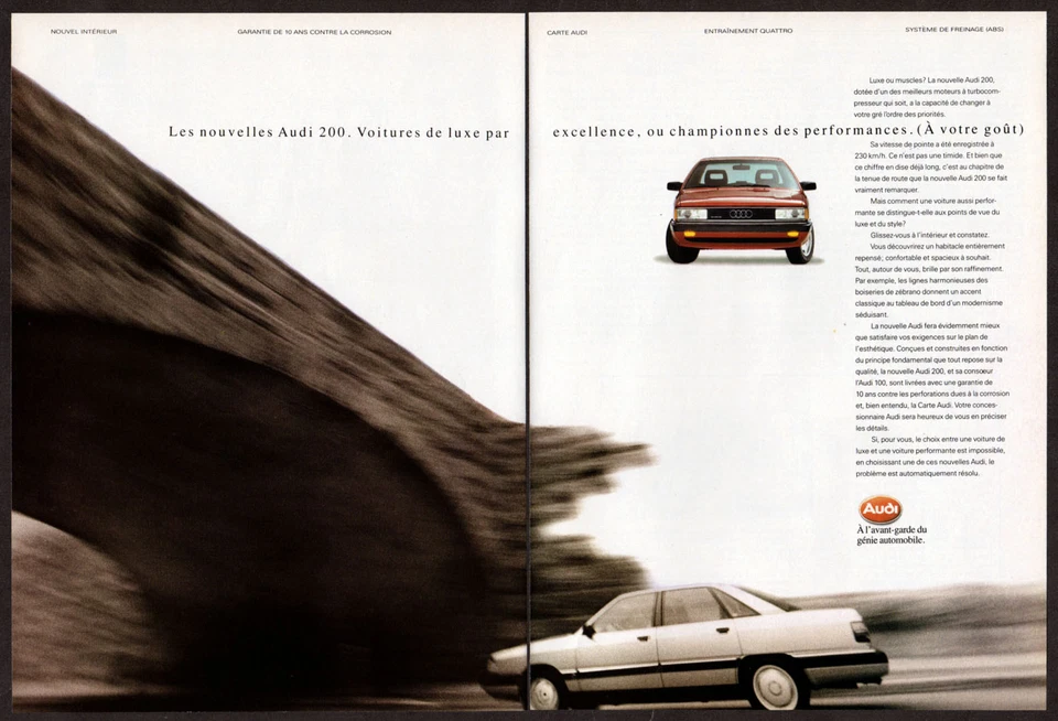 AUDI 200 1989 vintage original 2 páginas impresión anuncio - foto coche rojo Canadá francés Foto 1 de 1