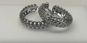 Nancy Edelstahl Ohrringe Creolen Ohrschmuck Leicht Rund Silber 14K Vergoldet - Bild 1 von 7