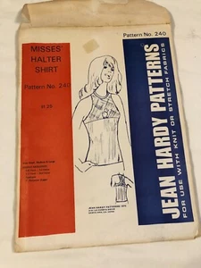 Camisa halter Jean Hardy patrón de costura 240 Misses talla S-M-L 1972 sin cortar - Imagen 1 de 8