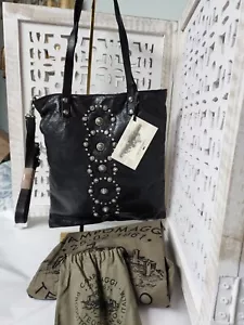 Campomaggi NWT Boho Studded Front Portfolio Shoulder Bag Black Leather - Picture 1 of 9