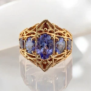 Ornate Vintage Art Deco Style 14 Karat Rose Gold Oval Tanzanite Ring 1.65 ctw. - Picture 1 of 9