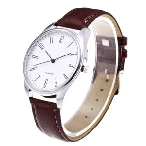 Mens Simple Business Analog Quartz Watch Leather Band Stainless Steel Dial Watch - Picture 1 of 28