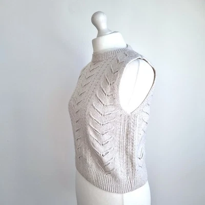 M&S Sweater Vest Per Una Jumper Cream Cotton Wool Sleeveless Knit Beige Medium - Image 1 of 4