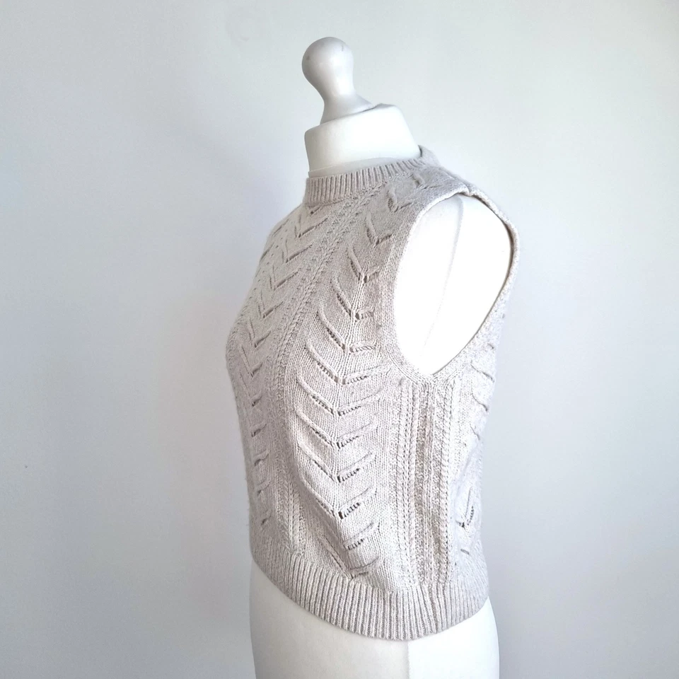 M&S Sweater Vest Per Una Jumper Cream Cotton Wool Sleeveless Knit Beige Medium - Image 1 of 4