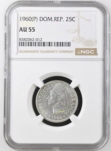 Dominican Republic 25 Cents 1960, NGC AU55 - Picture 1 of 2