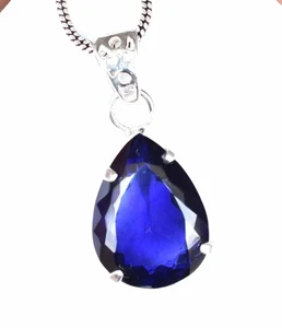 41.20 Ct Natural Blue Sapphire Pear 925 Sterling Silver Pendant Certified - Picture 1 of 9