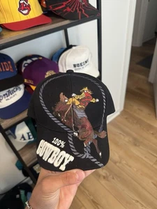 Vintage Big Logo 100% Cowboy Bucking Horse Cowboy Snapback Hat Cap Santo LESEN - Bild 1 von 8