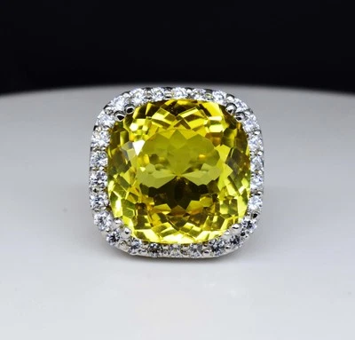 Anello in argento sterling 925 con borchie zaffiro giallo naturale e... - Immagine 1 di 4