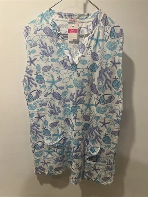 Fresh Produce Women's M/L Blue Sea Life Print V Neck Short Sleeve Top Cotton NWT - Image 1 of 4