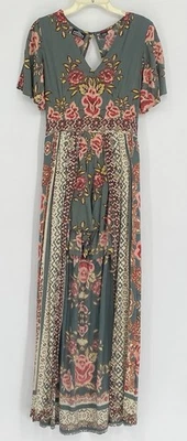  Angie Romper Dress MEDIUM Split Leg Maxi Dress w/ Shorts Floral Boho Print  - Image 1 of 4