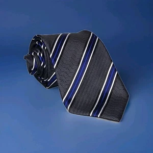 ERMENEGILDO ZEGNA Tie 100% Silk 3.5" x 60" Black Blue White Made In Italy - Picture 1 of 9