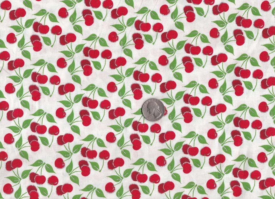 Resto de tela 9X21 para manualidades, acolchado, cerezas con brillo Foto 1 de 1