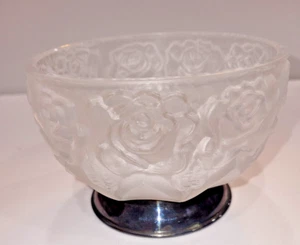 Vintage William Adams Frosted Lead Crystal Rose Pattern Bowl Silver Plated Base - Picture 1 of 5