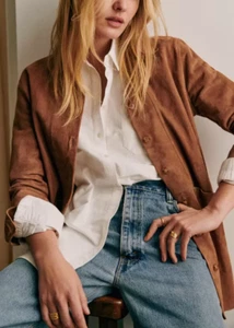 Damen Ledermantel reines Wildleder hellbraun/braun gefüttert Schlitz Knopfleiste Longjacke - Bild 1 von 8
