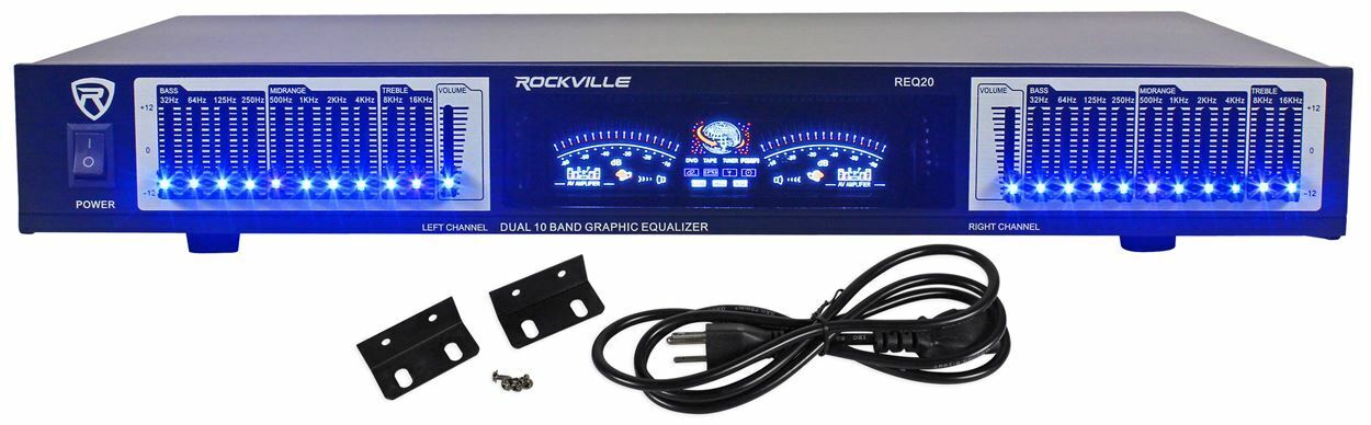 Rockville REQ20 19 Rack Mount Pro Dual 10 Band Graphic Equalizer EQ w/VU Meters. Available Now for $49.94