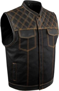 Men's SOA Denim & Leather  Vest Club Concealed Carry Gun Pockets Multicolor - Picture 1 of 35