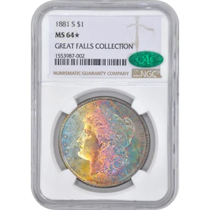 1881-S $1 Morgan Dollar NGC MS64 STAR CAC Great Falls Pedigree - Stunning Toning - Picture 1 of 10