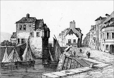 HONFLEUR - LE VIEUX BASSIN & la LIEUTENANCE - Gravure 19e (Fleury et Lacauchée) - Photo 1/2