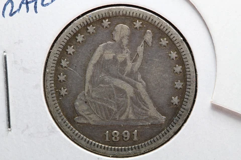 1891 Seated Quarter VF net obv Scratch 39MH Cover