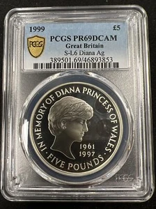 1999 5 Pound S-L6 Princess Diana Silver Commemorative PCGS PR69 DCAM Gold Shield - Picture 1 of 2