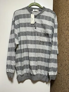 NWT Pierre Balmain Vent Vert Henley long sleeve shirt plaid gray sz L - Picture 1 of 8
