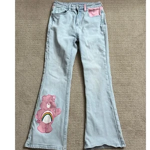 Justice Care Bears Flare Jeans Cute Graphic Denim Pants Light Wash Size 14 - Picture 1 of 3