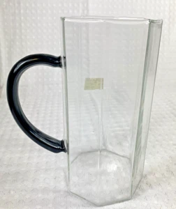 Vintage Octagonal Clear Glass Pitcher Black Handle 1990s Marshal Fields - Picture 1 of 6