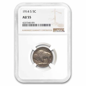 1914-S Buffalo Nickel AU-55 NGC - Picture 1 of 3