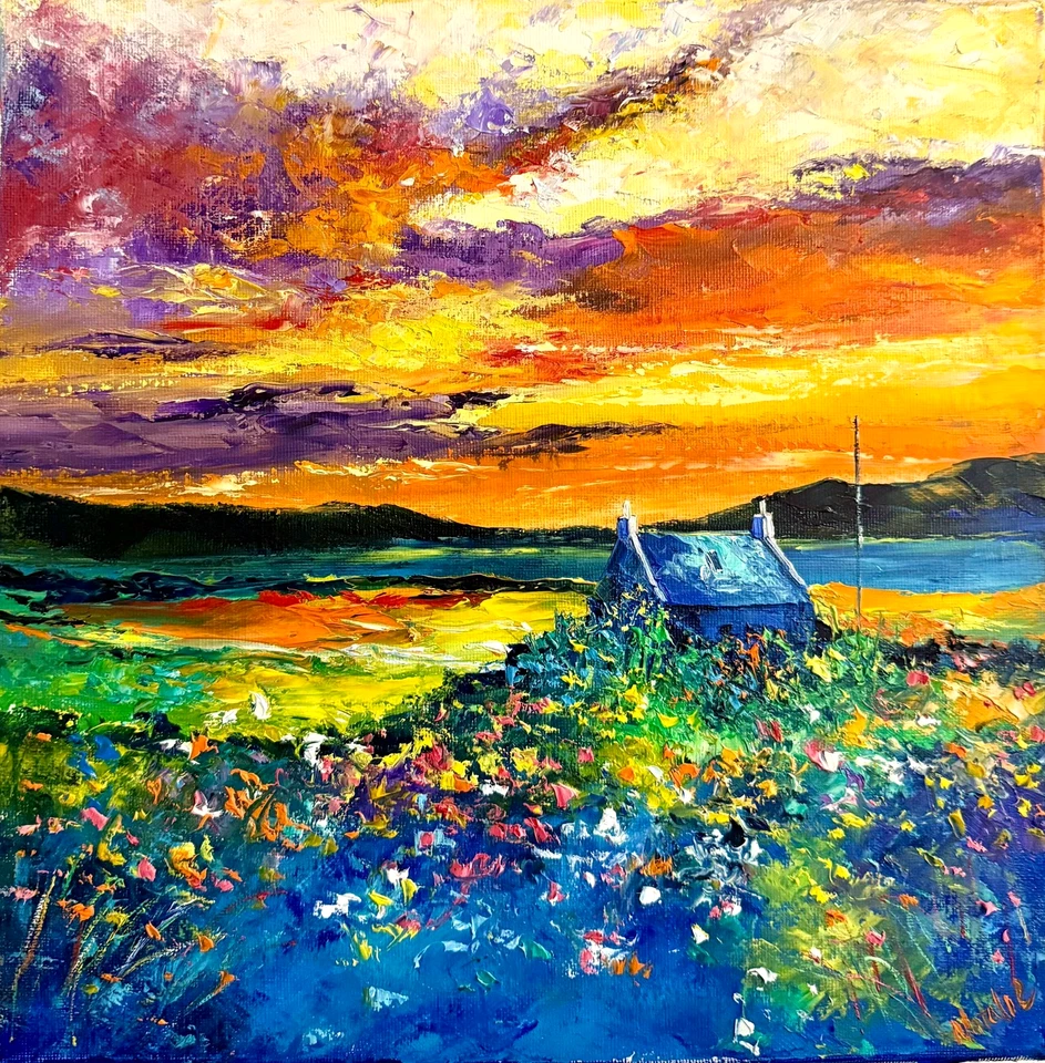 Pintura al óleo escocesa original de Natalie Souter "Nightfalls at Machrihanish Argyll Foto 1 de 1