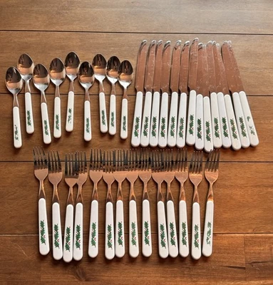 Christmas Flatware Stainless Steel White Handle Holly Berry Design Lot Of 37 - Image 1 of 4