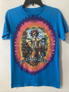 Liquid Blue Gr. Small Grateful Dead blaues Batik T-Shirt Bertha Skelett mit Rosen. - Bild 1 von 3