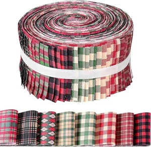 40 Pcs Christmas Vintage Buffalo Plaid Cotton Jelly Roll Green Red Multicolor - Picture 1 of 6