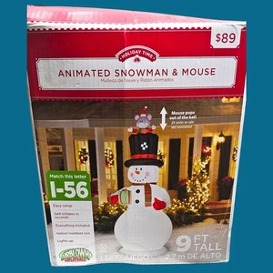 Holiday Time Animated Snowman & Mouse Airblown Inflatable 9ft - Picture 1 of 7