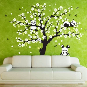 Wall Decal Removable Mural Sticker lovely Panda on flower Tree Wall Decoration - Picture 1 of 4