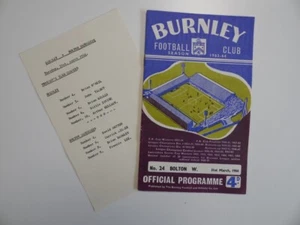 BURNLEY v BOLTON W | 1963/1964 | DIV 1 | 31 MAR 1964 | & RARE TEAM CHANGES SHEET - Picture 1 of 6