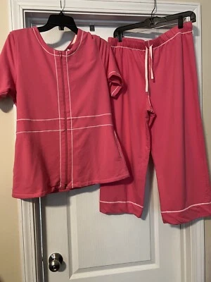 Conjunto de pantalones capri y top Adonna para mujer talla grande rosa manga corta ocio ropa de salón Foto 1 de 4