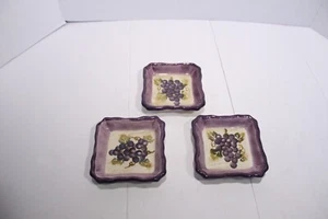 3 Tabletops Unlimited Merlot Ceramic Dipping Bowls Hand Painted Purple Grapes - Picture 1 of 14