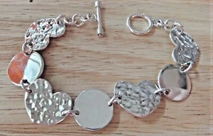 7.5" Sterling Silver Beautiful 25g Hammered Look Heart Link 1 of a Kind Bracelet - Picture 1 of 6