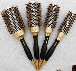 Durable Ceramic Iron Aluminium Tube Gold Round Comb Hair Dressing Brush Sets