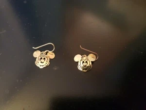 Gold Tone Mickey Mouse Ears Vintage Pierced Dangle Earrings Disney - Picture 1 of 2