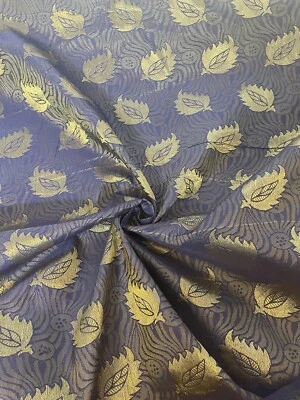 1 mtr navy blue metallic leaf print banarsi brocade fabric..45” wide (114cm) - Image 1 of 4