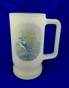 Vtg Frosted Glass Stein Mug Bird on Branch D-Handle Cameo Design Hand Painted 6" - Photo 1/12