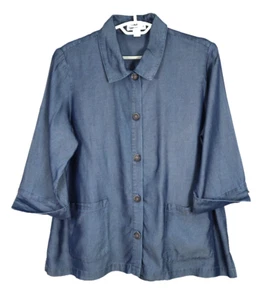 NEW COLDWATER CREEK Women's Tencel 3/4 Sleeve Blouse Pockets Jean Blue Size XL - Picture 1 of 17