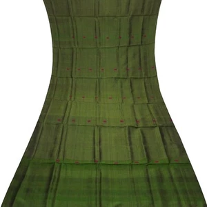 Vintage Green 100% Pure Silk Handwoven Sari Remnant 4YD Craft Fabric Silk Scrap - Picture 1 of 4