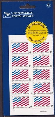 Scott #3331 Honoring Those Who Served Plate Block of 10 Stamps - Sealed Blue - Image 1 of 2