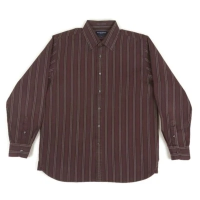 Camisa Austin Reed Para Hombre Talla Grande Manga Larga Abotonada Granate Rayas Algodón  Foto 1 de 4