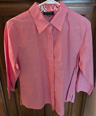 EUC - FOXCROFT Sz 10 Red/White Check 100% Cotton Blouse Shaped Fit Wrinkle Free - Image 1 of 3
