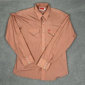 Vintage Ely Plains Rider Thin Pearl Snap Western Shirt Size 17-35 Salmon Red - Picture 1 of 9