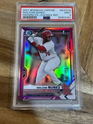 2021 Bowman Malcom Nunez Chrome Fuchsia L Refractor #/199 Card #BCP-226 PSA 9 - Image 1 of 2