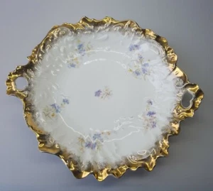 C.T. Germany Carl Tielsch Porcelain Serving Dish with Blue Flowers Gold Rim - Picture 1 of 9